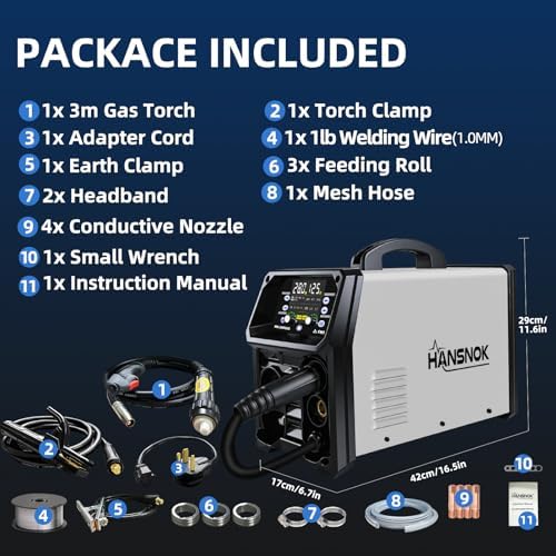 Aluminum MIG Welder with Pulse 250A 5 in 1 110V/220V Dual Voltage with 2T/4T Synergic Multifunctional Welding Machine Pulsed MIG/Gas MIG/Flux Core//Stick/Lift TIG Large LED Display Wire Feed Welder