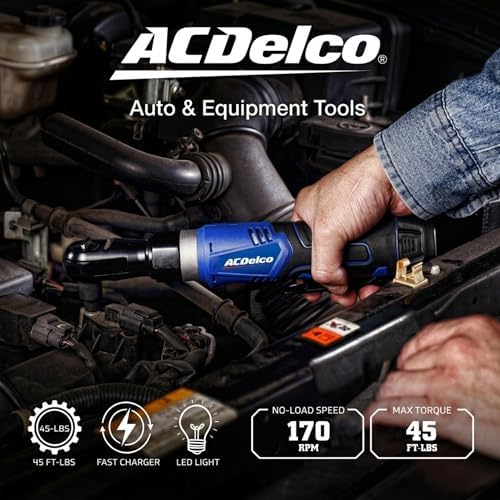 ACDelco G12 Series 12V Cordless Power Tool Combo Kit: 1/4" Hex Brushless Impact Driver (170 Nm) & 3/8" Ratchet Wrench (45 Ft-lbs) with 2.0Ah Li-ion Battery and Intelligent Fast Charger - ARI12185-K1
