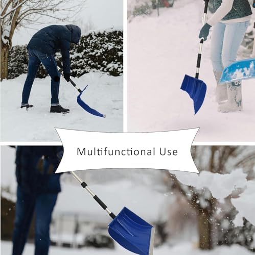 Snow Driveway and Garage Snow Removal Shovel 48-inch Long with D-Grip Handle Aluminium Strip Large Capacity Shovel for Garden, Car, Camping and Outdoor Use (Red)