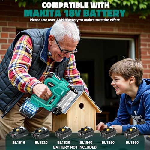 Ecarke 2" Brad Nailer Cordless Stapler Compatible with Makita 18V, 2 in 1 Electric Nail Gun/Staple Gun with 18GA Nails/Staples, Battery Power Nail Gun for Trim Wood Crafting Carpentry DIY, Tool only