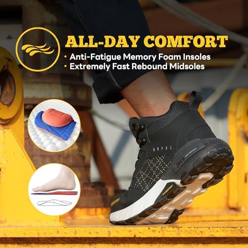 Steel Toe Work Shoes for Men Women, Puncture Resistant Safety Work Boots, 6" Lightweight Comfortable Industrial Construction Boot, Indestructible Utility Sneakers