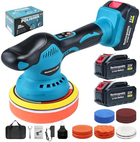 Cordless Car Buffer Polisher Kit, 21V Dual Batteries (2×3000mAh), 8-Speed Adjustable, 3-Button Control, Cordless Polishing & Sanding Tool, 18-Piece Accessory Set, For Polishing & Waxing