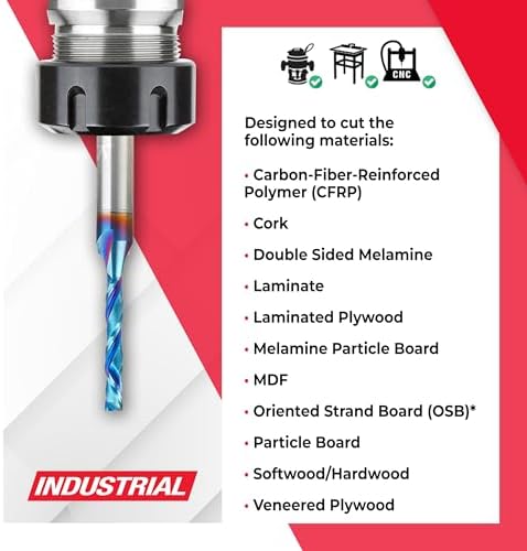 Amana Tool 48302-K CNC SC Spektra Extreme Tool Life Coated Compression Spiral 3mm D x 20mm CH x 6mm SHK x 64mm Long Router Bit