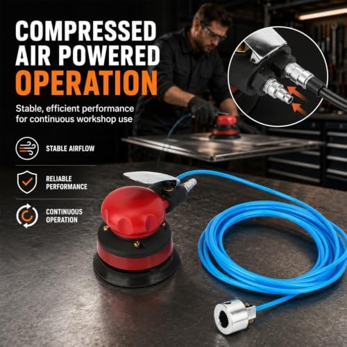 5“ Pneumatic Random Orbital Sander Kit, Air Water Polisher with 18.0ft Water Pipe, 1/4” Air Inlet