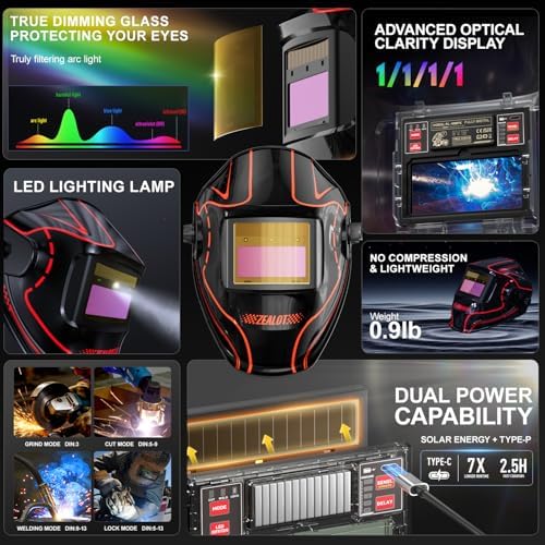 ANDELI Auto Darkening Welding Helmet，Shade 3/5-9/9-13，Digital Control