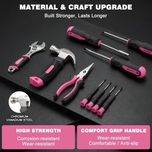 157-Piece Pink Tool Set, 8V Cordless Drill Set, Tool Kit for Women & Women