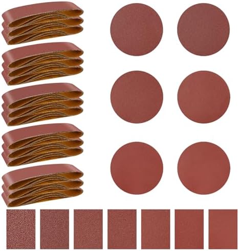 33PCS 4x36 Alumina Sanding Belts with 6" Self Stick No Hole Sanding Disc