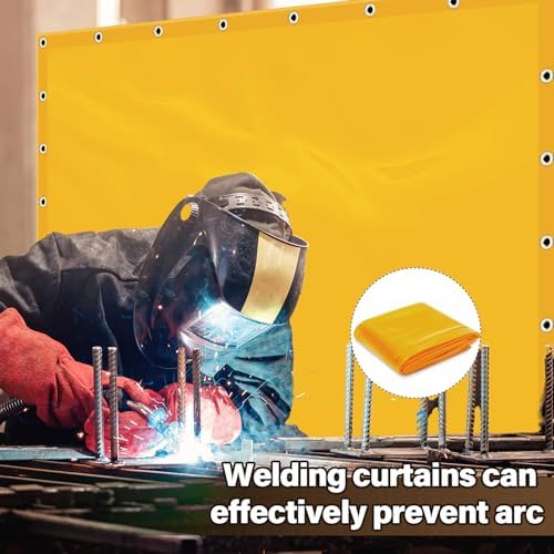 2 Pack Welding Curtain Safety Screen with Fixed Belt, 6 x 8ft Yellow, Fire Resistant Transparent Vinyl Welding Shield for UV and Blue Light Protection