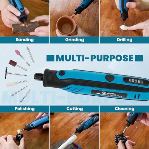 HARDELL Mini Cordless Rotary Tool, 4V Rotary Tool 5 Speed Display with Type-C Charging, Power Rotary Tool Kit with 69 Accessories for Sanding, Grinding, Engraving, Polishing, Drilling, Cutting, DIY