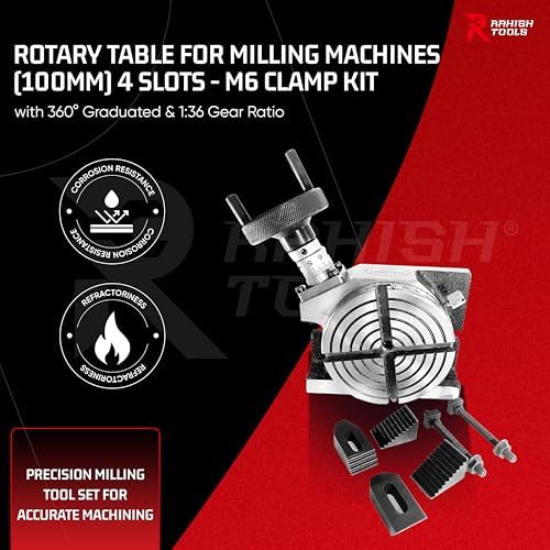 Rotary Table for Milling Machines Horizontal & Vertical & M6 Clamp Kit, 4"