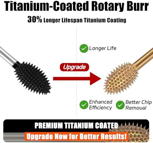 CAELUM Titanium Coated Rotary Burr Set 3Pcs, 1/8" Coarse, Wood Carving Bit