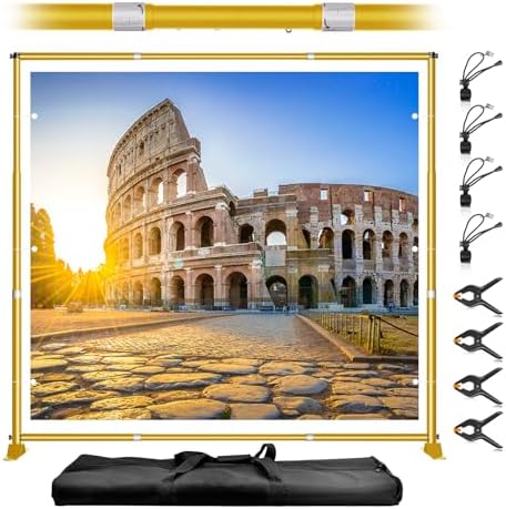 10 x 10FT Backdrop Banner Stand, Heavy Duty Adjustable Photo Background Support Frame Kit, Step and Repeat Stand for Photo Booth, Parties, Exhibition, Trade Show, Wedding - Gold