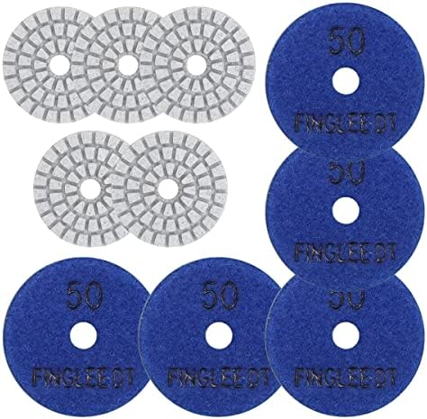 2 Inch Diamond Polishing Pads with 7Pcs Dry Wet Granite Stone Polish Pad Kit for Drill，50-3000 Grit Polishing Pad (5Pcs 50#（Dry/Wet）)