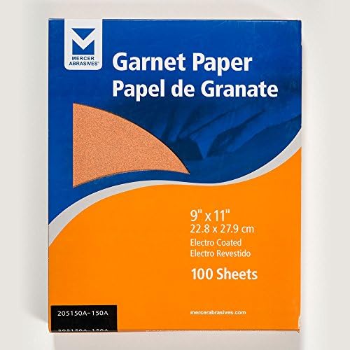 Mercer Industries 205150A - 9 x 11 Garnet Paper Sheets, Grit 150A (100 pack)