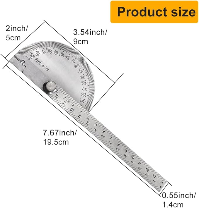 0-180° Round Head Protractor, Stainless Steel Angle Finder Ruler, Adjustable Angle Measuring Tool for Carpenters & Woodworking Hobbyists