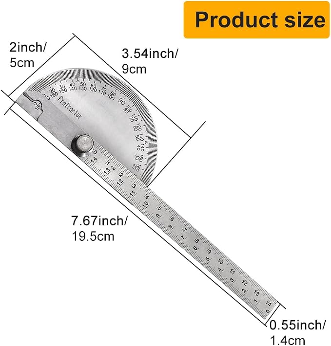 0-180° Round Head Protractor, Stainless Steel Angle Finder Ruler, Adjustable Angle Measuring Tool for Carpenters & Woodworking Hobbyists