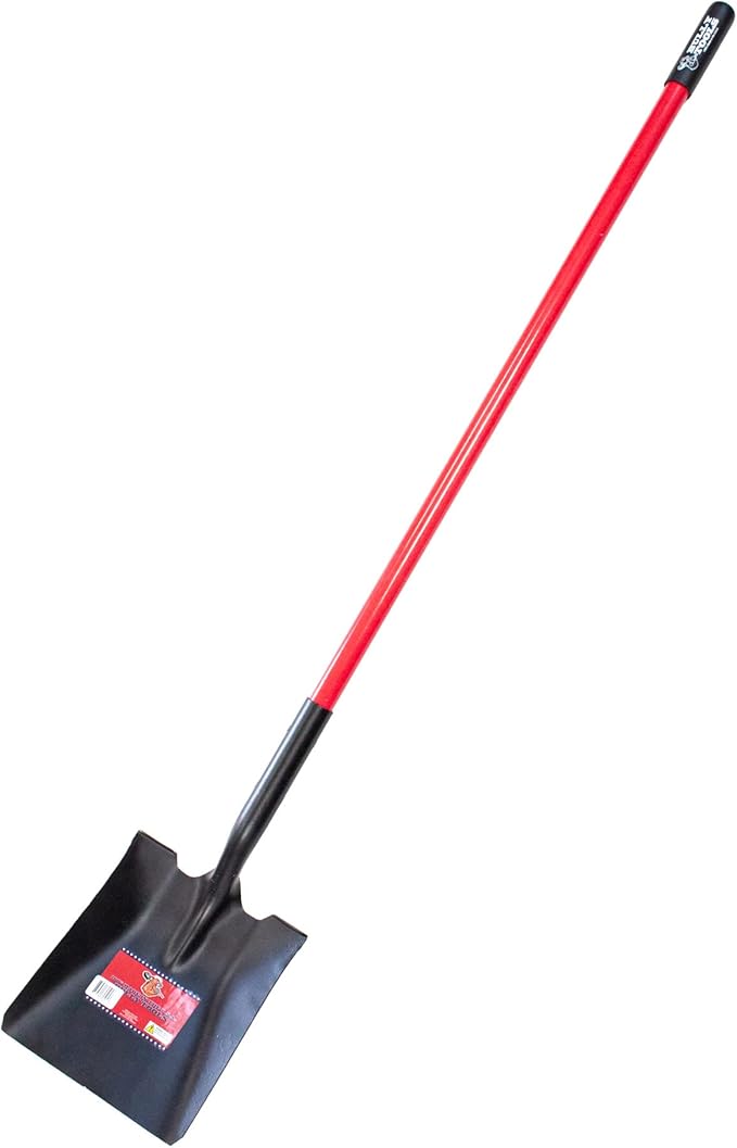 BULLY TOOLS Square Point Shovel – 14-Gauge Heavy Duty Steel Blade with Long Fiberglass Handle, Durable for Snow Removal, Gardening, Landscaping, & Outdoor Use, Ergonomic Grip - 100% Made in The USA