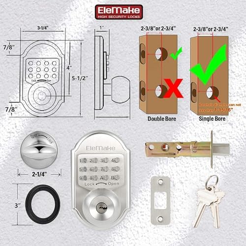 Keyless Entry Door Lock -Deadbolt Lock, Mechanical Door Lock, Deadbolt Keypad Mechanical Stainless Steel (Pass Code or Key) No Electronic