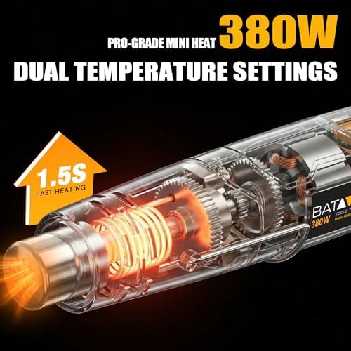 BATAVIA 380W Mini Heat Gun with 2 Temp (572°F/1022°F)+Nozzle for DIY Crafts