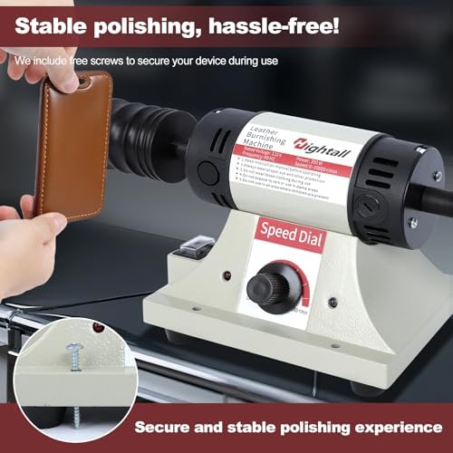 Leather Burnishing Machine, 1750-8500 RPM Variable Speed, 350W Electric Polishing Tool with Sanding Drum and Rosewood Grinding Head,12 Pcs Sanding Sleeves (80/120/240 Grit) & Mahogany Polishing Wheel