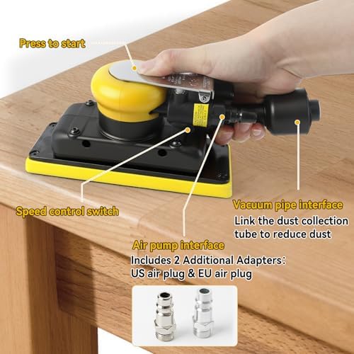 Pneumatic Random Orbital Sander, 70 mm x 198 mm 1/8" vacuum Air Sanderr, 10,000 Max OPM Dust Bag Style with Extra Hook-Loop Pad and 30pcs (80/120/180/240/320/400) Mesh Sandpapers