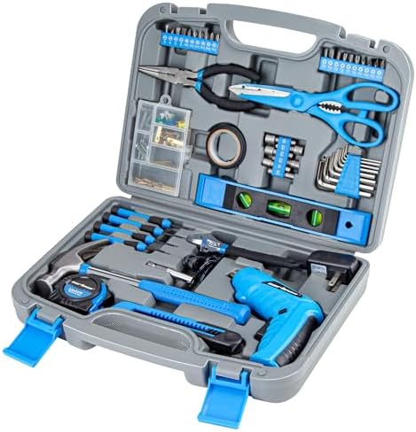 CARTMAN 149-Piece Tool Set, Blue Cordless Screwdriver, Home Repair Tool Kit
