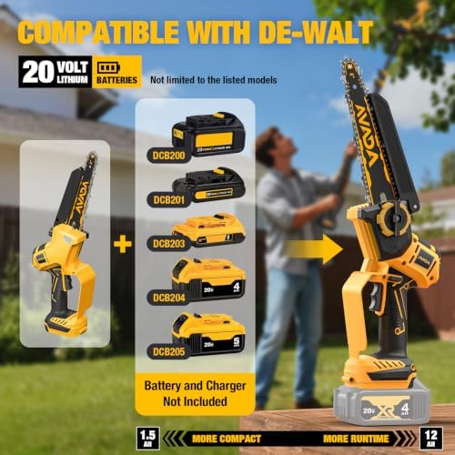 2-IN-1 Cordless 8-Inch Pole Saw & Chainsaw for DeWALT 20V MAX Battery - 1200W Brushless Motor, Total Reach of Max 15.9 FT, Lightweight, 8"&6"Electric Pole Saws for Tree Trimming Pruning (Tool Only)