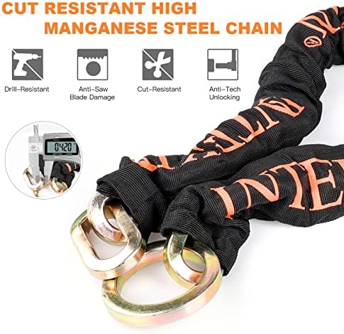 3.6FT Heavy Duty Chain Lock - 10mm/0.42inch Thick Bike Chain with 16mm/0.64inch Disc Lock for Motorcycles, Scooters, Gates and More, Orange