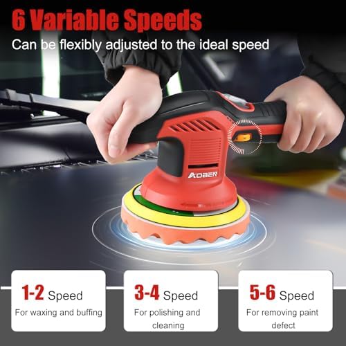AOBEN Cordless Car Polisher,6 Inch Car buffer Waxer Kit with 3X2000mAh Batteries,6 Variable Speed &10 Polishing Pads,Brushless Cordless Polisher for Car Detailing/Waxing/Polishing/Scratch Removing