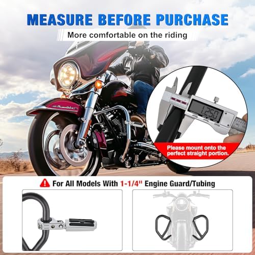 Nilight 1-1/4" Motorcycle Highway Pegs Adjustable 360° Angled Foot Pegs P-Clamp Universal For 1.25" Engine Guard Crash Bars FootPegs Fits for Harley Davidson Touring Road King Street Glide Sportster