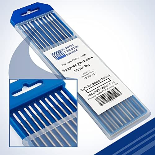 Midwest Tungsten Service TIG Welding Tungsten Electrodes 10-Pack (White - 0.8% Zirconiated Tungsten (WZ8, EWZ-0.8), 1/16")