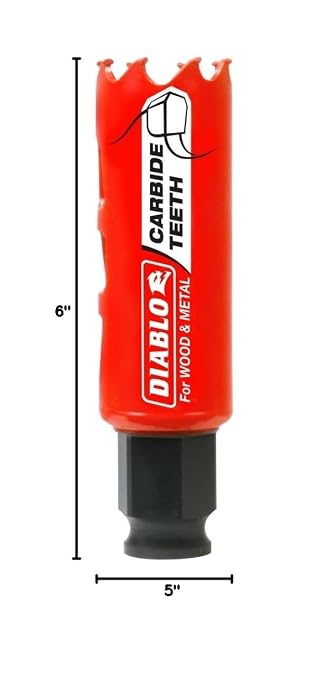 Diablo Carbide Teeth Hole Saw for Wood and Metal - Fits with Snap-Lock Plus Mandrel System, Tool-Free Plug Ejection - 1" Diameter, 2-3/8" Length - DHS1000CT