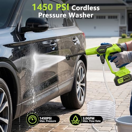 Cordless Portable Washer, 1450 PSI Battery Operated Washer with 6-in-1 Nozzle, 2pcs 4.0Ah Battery&Charger, Handheld Washer for Car,Home,Garden Patio