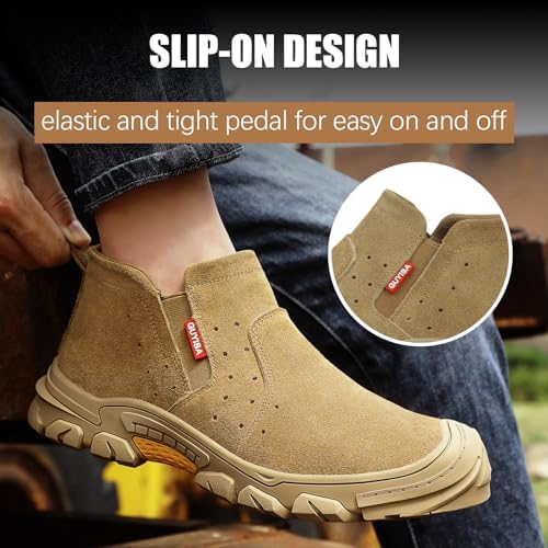 GLANOUDUN Steel Toe Shoes for Men Welding Work - Slip-On, Mid-Top Coverage