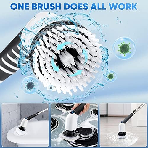 Electric Spin Scrubber, 2024 New Cordless Cleaning Brush with 8 Replaceable Brush Heads, Power Shower Scrubber Long Handle, Extendable Handheld Electric Scrubber for Bathroom Floor Tub Tile