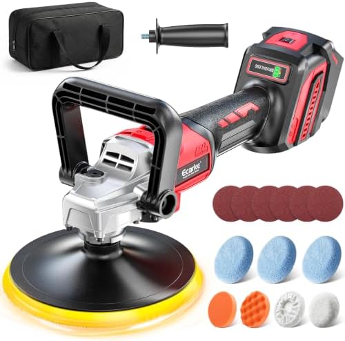 Ecarke 7-Inch Cordless Car Buffer Polisher Kit Compatible with Milwaukee 18V Battery(Tool Only), Brushless Car Polisher with 7 Variable Speed 6000RPM, 16PCS Polishing Accessoriesor for Car Detailing