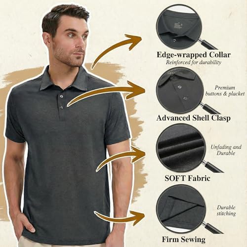 5 Pack Men's Polo Shirts Short Sleeve Golf T Shirt Performance Casual