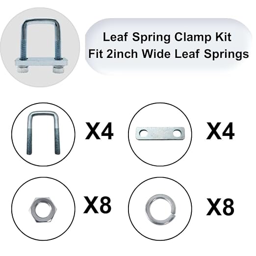 4 Pack Square U-Bolt for Trailer- Fits 2 Inch Wide Leaf Springs, Galvanized Steel Clamp Set, Secure Fit for Truck, Boat and Trailers