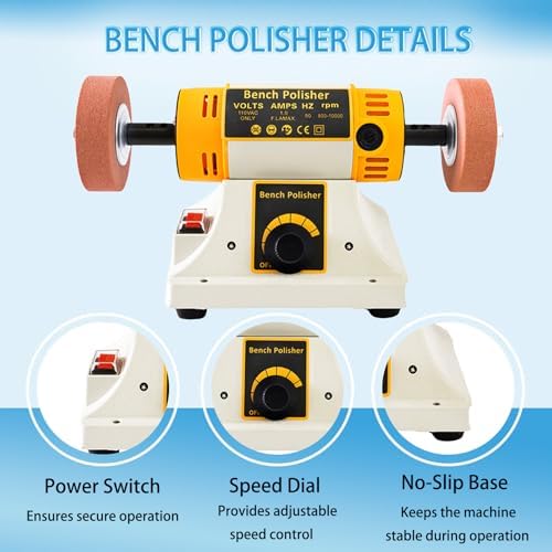 Jewelry Bench Polisher, Variable Speed Buffer for Metal, Wood & Jade