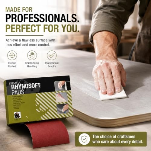 Indasa Rhynosoft Foam Sanding Pads - 4.5" x 5.5",Hook and Loop, 320 Grit, Plusline, Flexible, Tear-Resistant, Ideal for Automotive, Wood, & Finishing (Pack of 20 Pads)