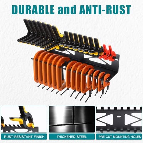 Shimeyao Clamps Rack Organizer Wall Mount Spring C Clamps Holder Tool Storage 16.7 x 4.5 x 3 Inches for Small Tools Garage Shed Pegboard Workshop Home