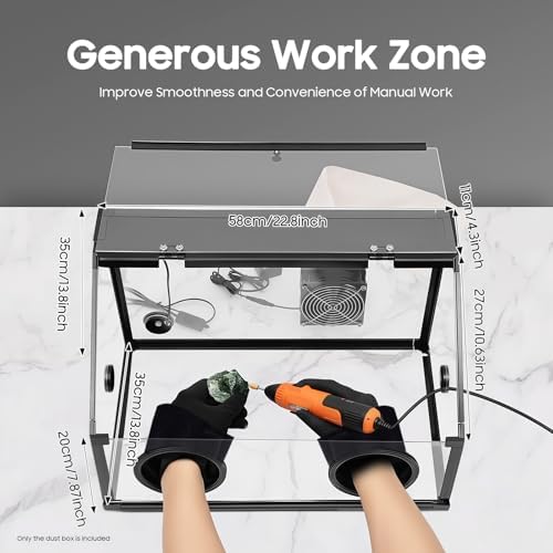 Enclosed Grinding Dust Box 110V 30W, 2 Holes Enclosed Electric Grinding Table Polisher Dust Box with LED Light & Fan, Transparent Rectangle Table Polisher Dust Box for Polishing Sanding Engraving