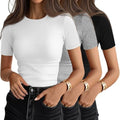 Ficerd 3 Pack Women's Ribbed Short Sleeve T-Shirts