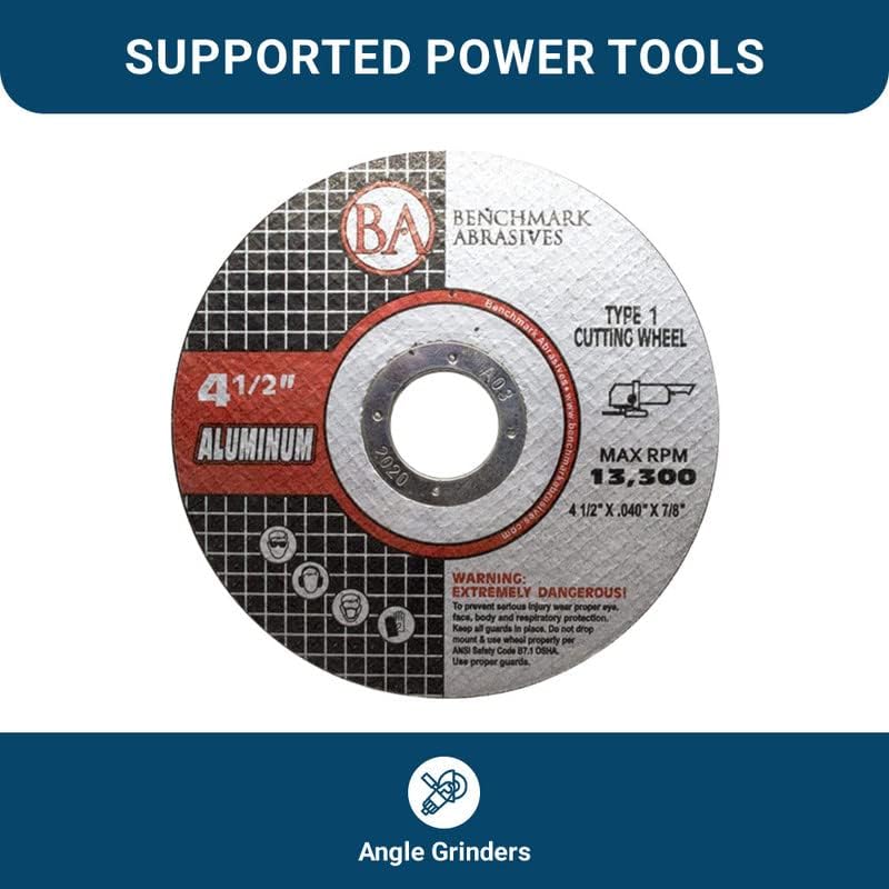 Benchmark Abrasives Grinder Cut Off Wheels 4 1/2 Inch Aluminum Oxide Thin Type 1 Angle Grinder Cutting Disc for Aluminum, Copper - with 7/8" Arbor Hole, Fast Grinder Cutting Wheel - 50 Pack