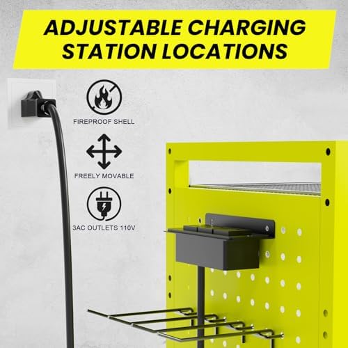 Heavy-Duty Power Tools Organizer Cart with Charging Power Strip, 6-Tier Rolling Utility Cart with 8 Hooks and 6 Load-Bearing Wheels, Garage Tool Storage Rack for Workshop for Men