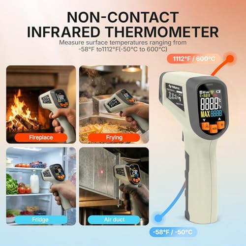 Tilswall Infrared Thermometer, Laser Temperature Gun -58°F~1112°F,Off-White