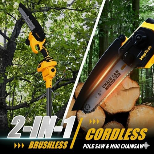 2-in-1 Cordless Mini Chainsaw & Pole Saw – 15FT Extendable Tree Trimmer | 20V Battery-Powered, Lightweightv,Gift for Dad Husband & Safe Garden Tool for Pruning & Wood Cutting