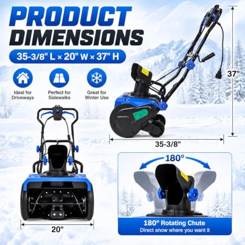 20" Electric Snow Blower, 15-Amp Snow Thrower with 3100 RPM Motor, 10" Clearing Depth, 30FT Throwing Distance & 180° Rotating Chute, Powerful Corded Snow Machine for Driveways & Walkways