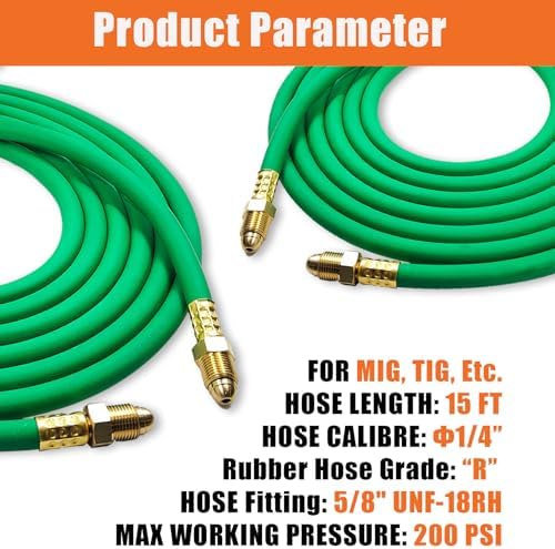 15FT Argon Hose, Inert Gas Welding Hose for MIG/TIG Regulators & Flowmeters