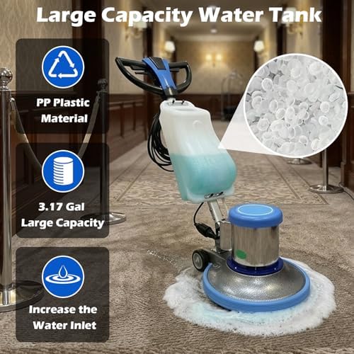 TECHTONGDA Floor Polisher Commercial Floor Buffer Scrubber Buffer Polisher Machine 17" Carpet Cleaning Machine Industrial Orbiter Floor Cleaning 175RPM with 3gal Tank and 3 Brush heads